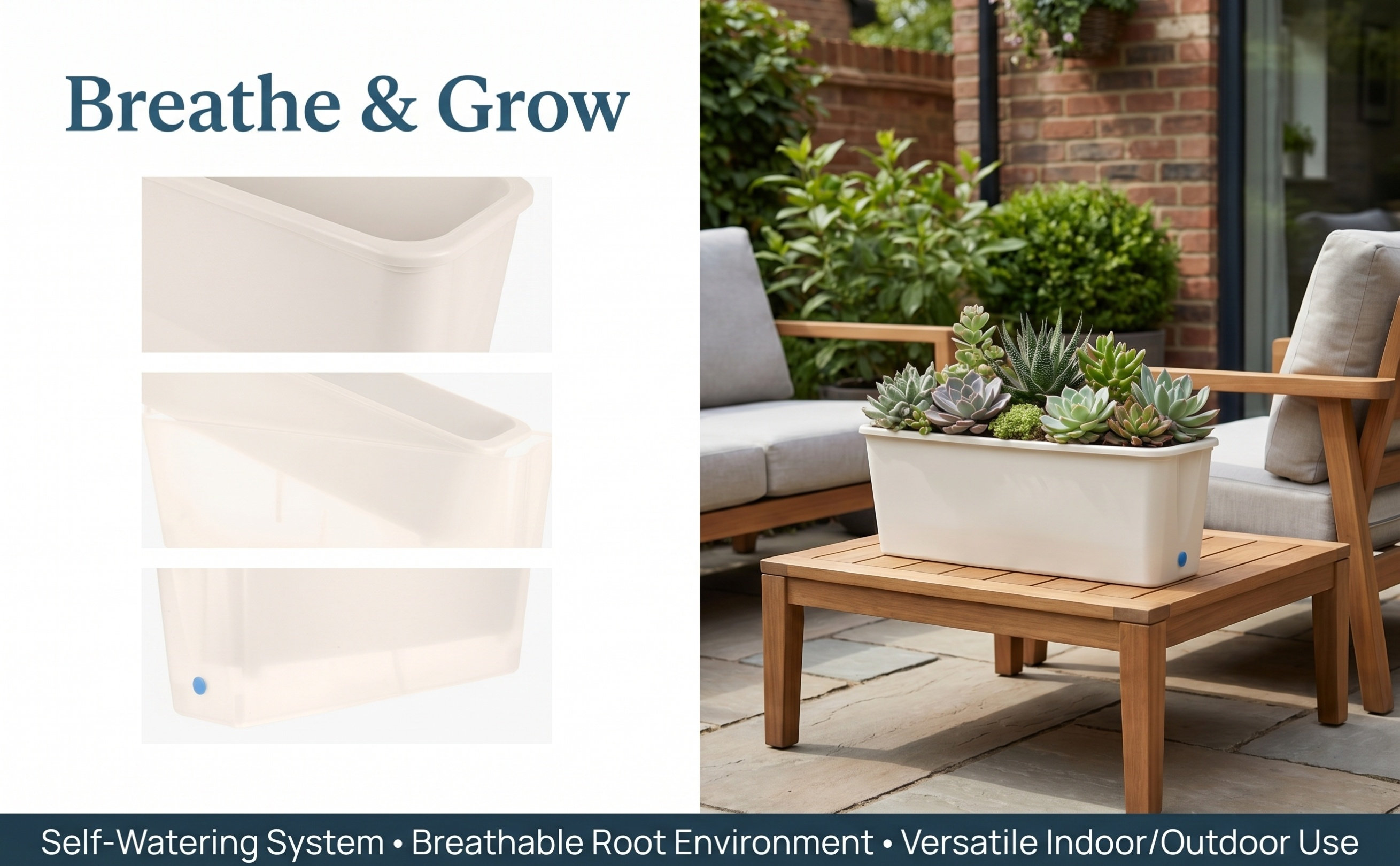 Indoor Herb Garden - Rectangle Self Watering Narrow Planter Box